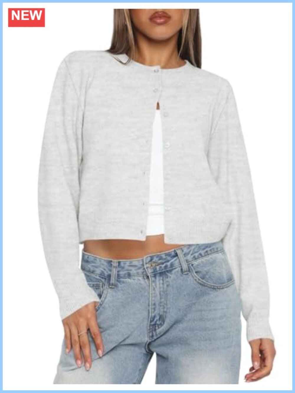Cropped Cardigan Sweater Lightweight Knit Button Up Long Sleeve Women Layering